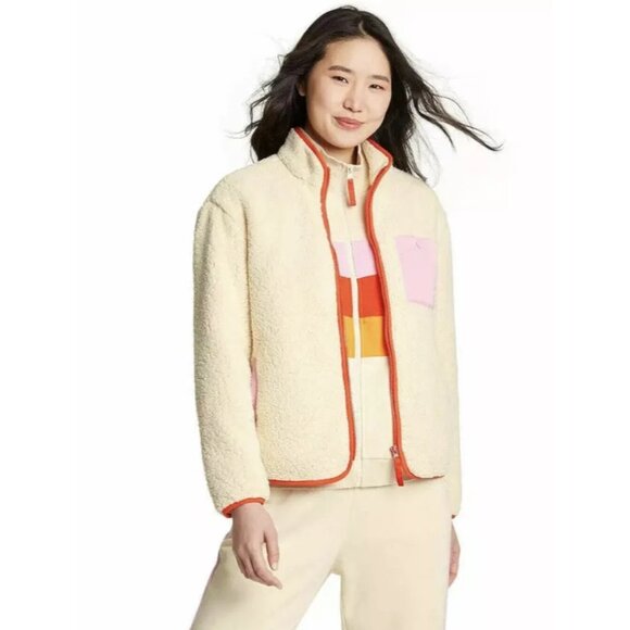 NWT Women's Contrast Pocket Sherpa Jacket LEGO Collection x Target Cream Sz L - Picture 2 of 6